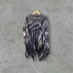 WARM Banana Republic Wool Cashmere Blend Plaid Fringe Poncho